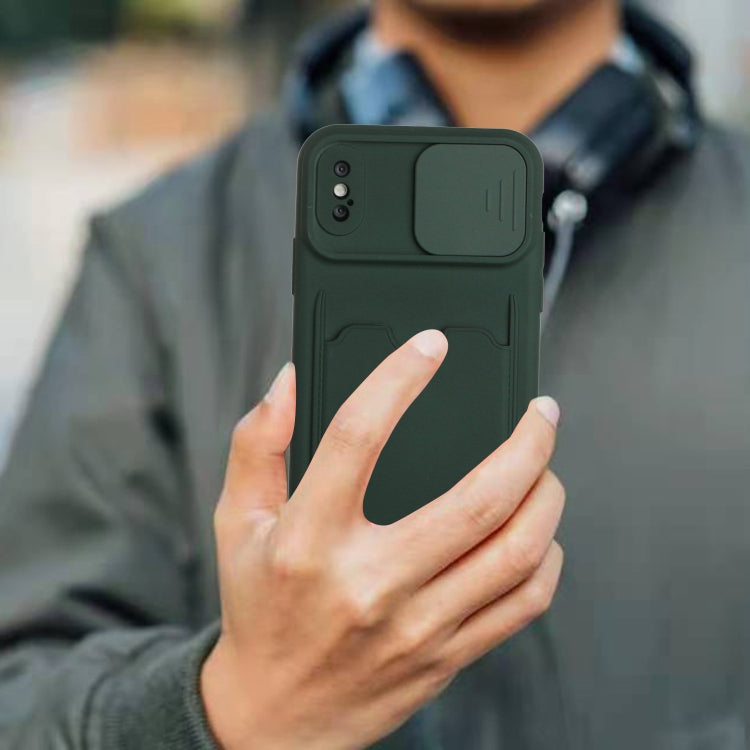 For iPhone X / XS Sliding Camera Cover Design TPU Protective Case with Card Slot