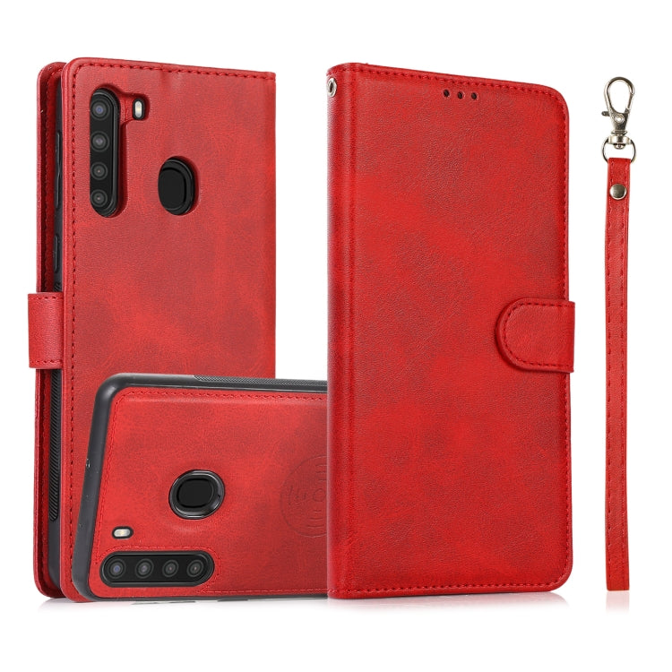 For Samsung Galaxy A21 Calf Texture 2 in 1 Detachable Magnetic Back Cover Horizontal Flip Leather Case with Holder & Card Slots & Wallet & Photo Frame