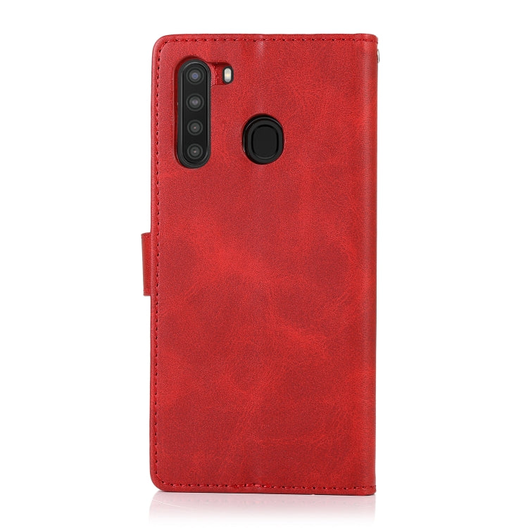 For Samsung Galaxy A21 Calf Texture 2 in 1 Detachable Magnetic Back Cover Horizontal Flip Leather Case with Holder & Card Slots & Wallet & Photo Frame