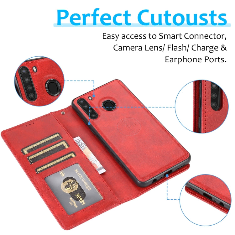 For Samsung Galaxy A21 Calf Texture 2 in 1 Detachable Magnetic Back Cover Horizontal Flip Leather Case with Holder & Card Slots & Wallet & Photo Frame