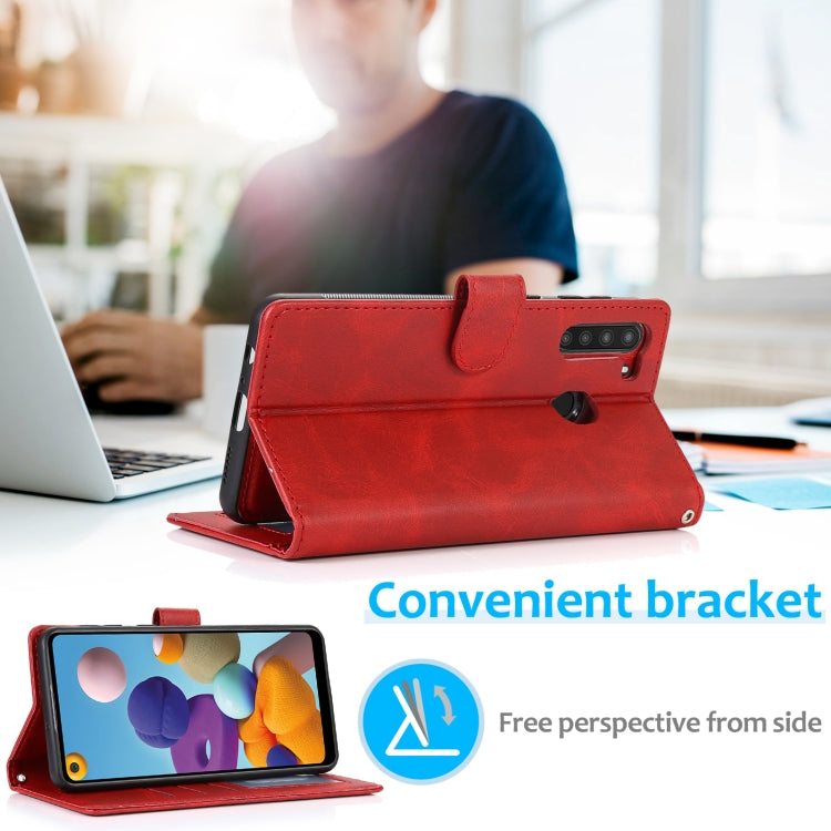 For Samsung Galaxy A21 Calf Texture 2 in 1 Detachable Magnetic Back Cover Horizontal Flip Leather Case with Holder & Card Slots & Wallet & Photo Frame