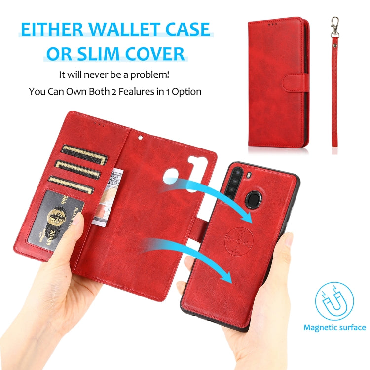 For Samsung Galaxy A21 Calf Texture 2 in 1 Detachable Magnetic Back Cover Horizontal Flip Leather Case with Holder & Card Slots & Wallet & Photo Frame