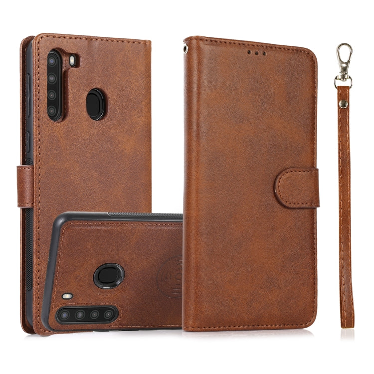 For Samsung Galaxy A21 Calf Texture 2 in 1 Detachable Magnetic Back Cover Horizontal Flip Leather Case with Holder & Card Slots & Wallet & Photo Frame