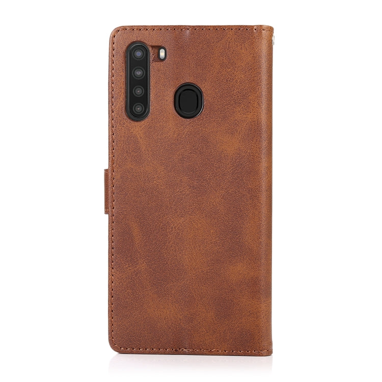 For Samsung Galaxy A21 Calf Texture 2 in 1 Detachable Magnetic Back Cover Horizontal Flip Leather Case with Holder & Card Slots & Wallet & Photo Frame