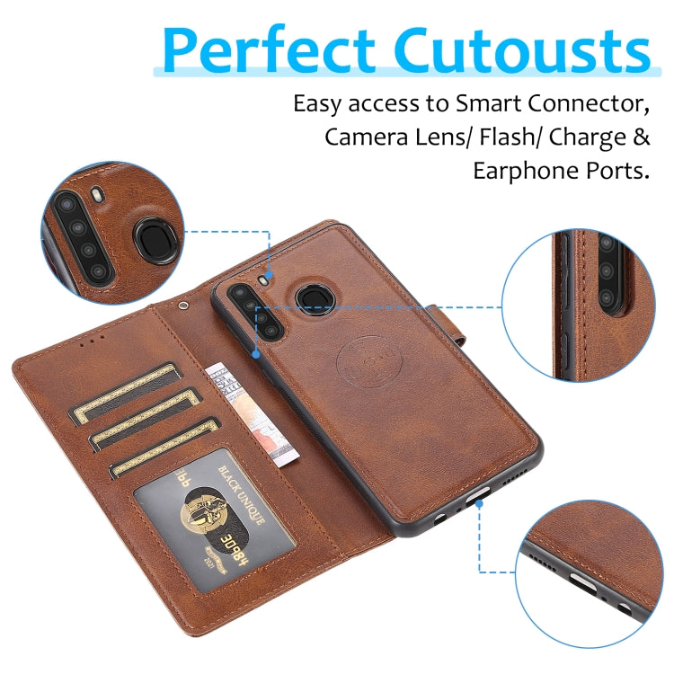 For Samsung Galaxy A21 Calf Texture 2 in 1 Detachable Magnetic Back Cover Horizontal Flip Leather Case with Holder & Card Slots & Wallet & Photo Frame