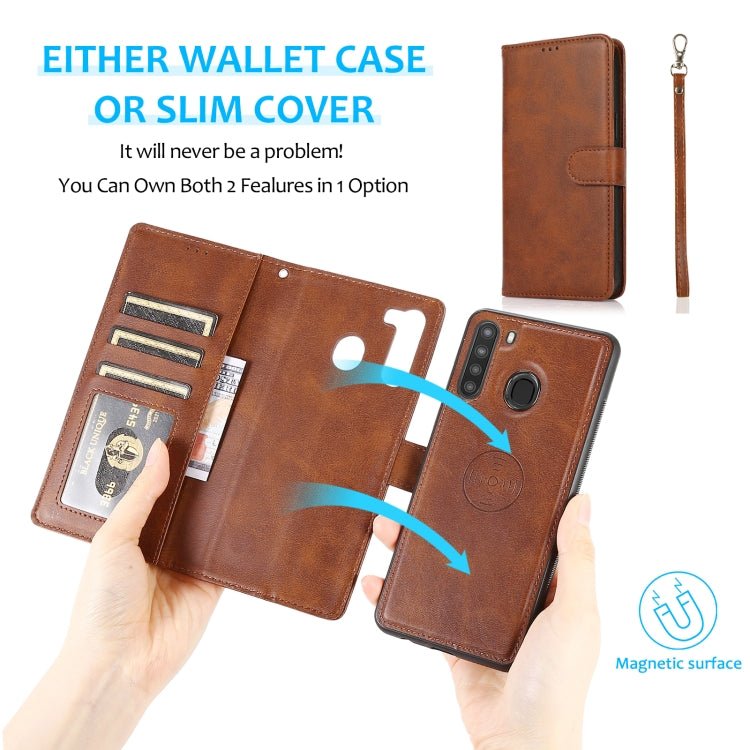 For Samsung Galaxy A21 Calf Texture 2 in 1 Detachable Magnetic Back Cover Horizontal Flip Leather Case with Holder & Card Slots & Wallet & Photo Frame