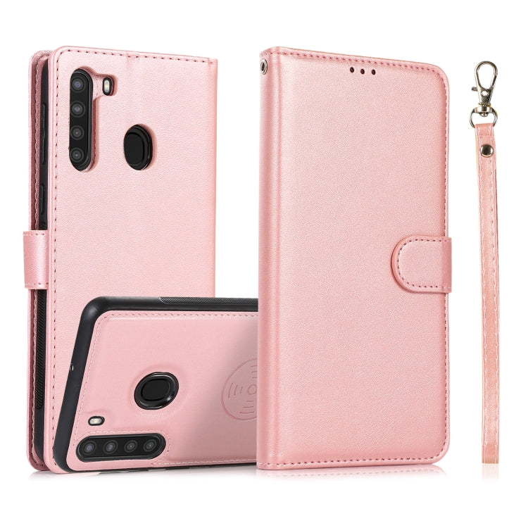 For Samsung Galaxy A21 Calf Texture 2 in 1 Detachable Magnetic Back Cover Horizontal Flip Leather Case with Holder & Card Slots & Wallet & Photo Frame