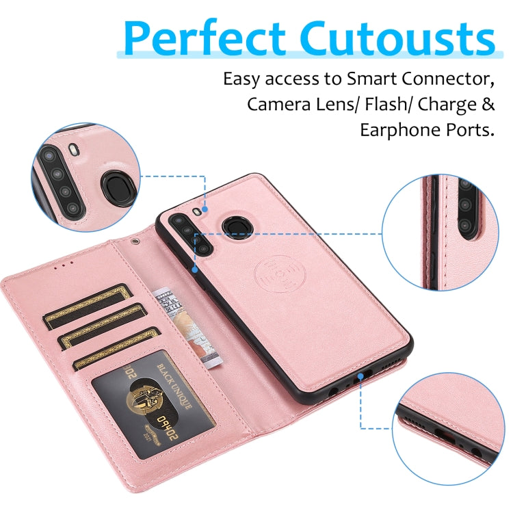 For Samsung Galaxy A21 Calf Texture 2 in 1 Detachable Magnetic Back Cover Horizontal Flip Leather Case with Holder & Card Slots & Wallet & Photo Frame