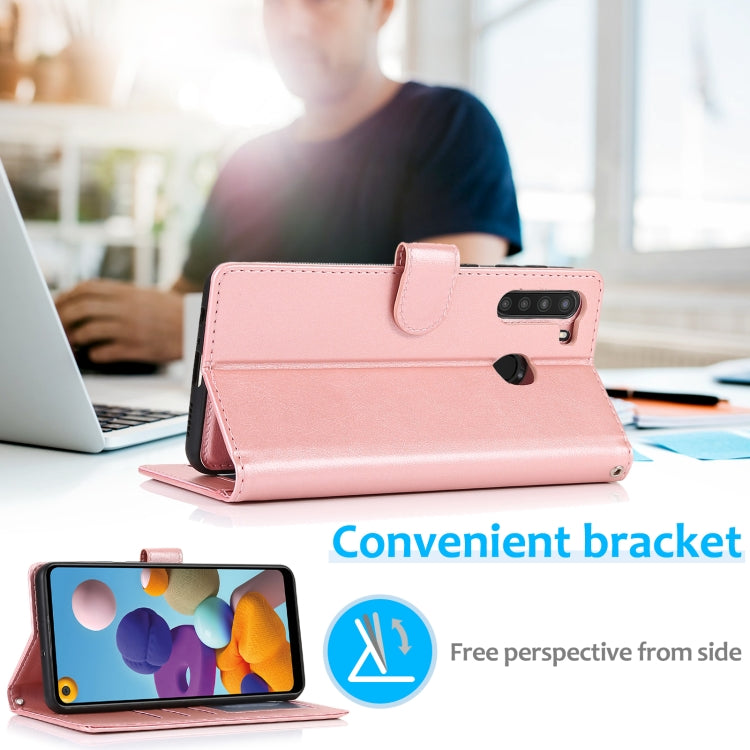 For Samsung Galaxy A21 Calf Texture 2 in 1 Detachable Magnetic Back Cover Horizontal Flip Leather Case with Holder & Card Slots & Wallet & Photo Frame