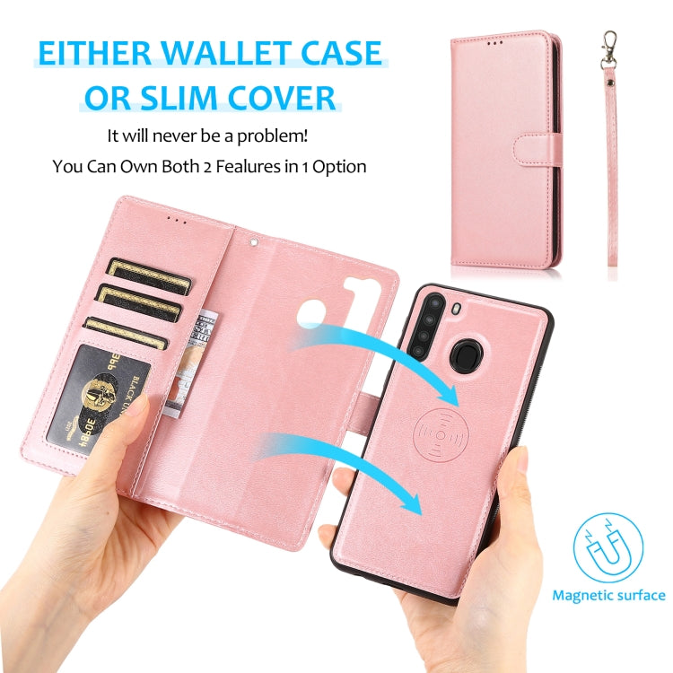 For Samsung Galaxy A21 Calf Texture 2 in 1 Detachable Magnetic Back Cover Horizontal Flip Leather Case with Holder & Card Slots & Wallet & Photo Frame