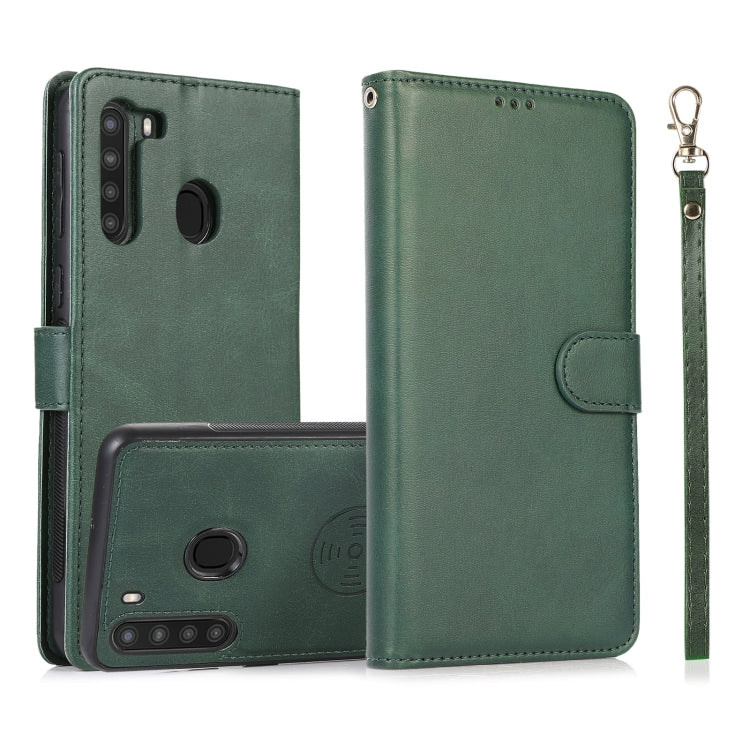 For Samsung Galaxy A21 Calf Texture 2 in 1 Detachable Magnetic Back Cover Horizontal Flip Leather Case with Holder & Card Slots & Wallet & Photo Frame