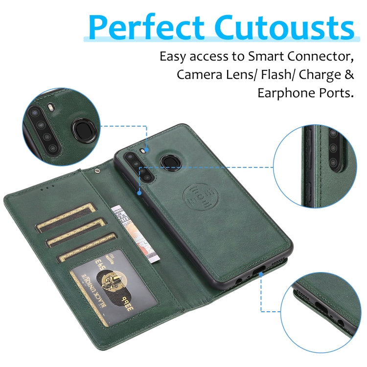 For Samsung Galaxy A21 Calf Texture 2 in 1 Detachable Magnetic Back Cover Horizontal Flip Leather Case with Holder & Card Slots & Wallet & Photo Frame
