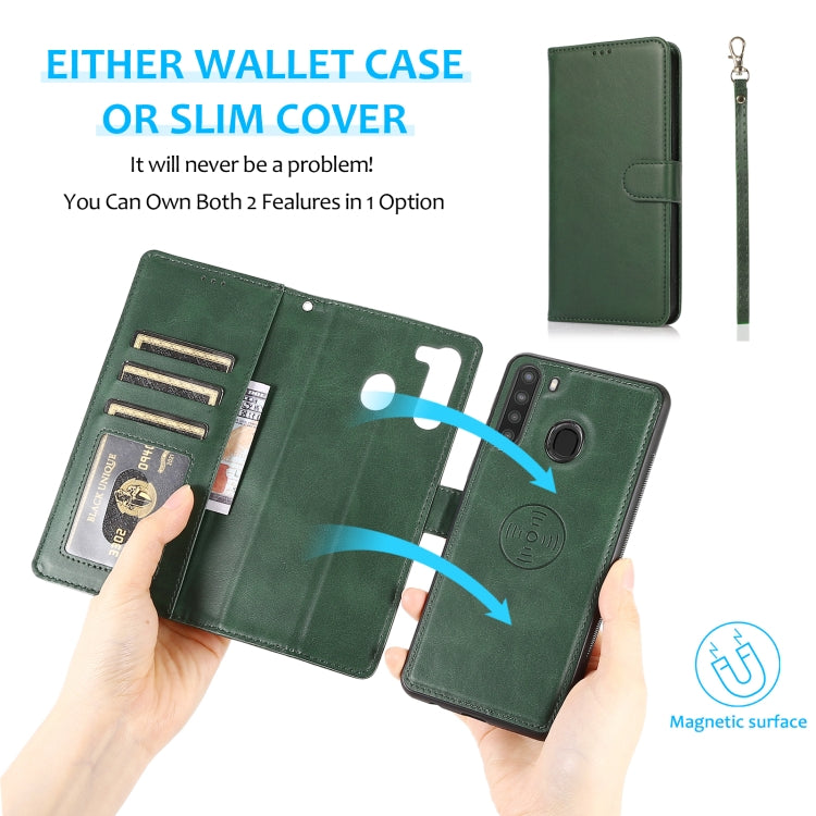 For Samsung Galaxy A21 Calf Texture 2 in 1 Detachable Magnetic Back Cover Horizontal Flip Leather Case with Holder & Card Slots & Wallet & Photo Frame