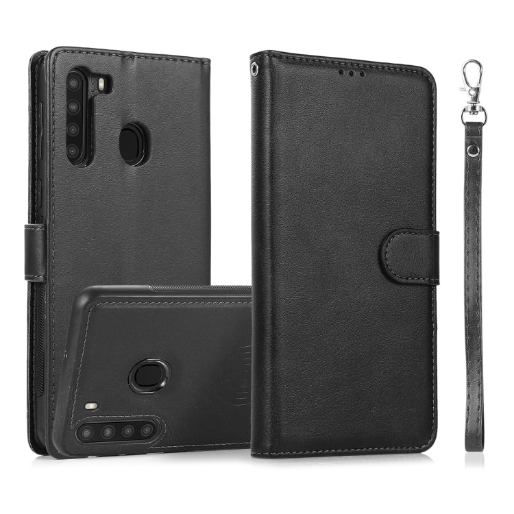 For Samsung Galaxy A21 Calf Texture 2 in 1 Detachable Magnetic Back Cover Horizontal Flip Leather Case with Holder & Card Slots & Wallet & Photo Frame