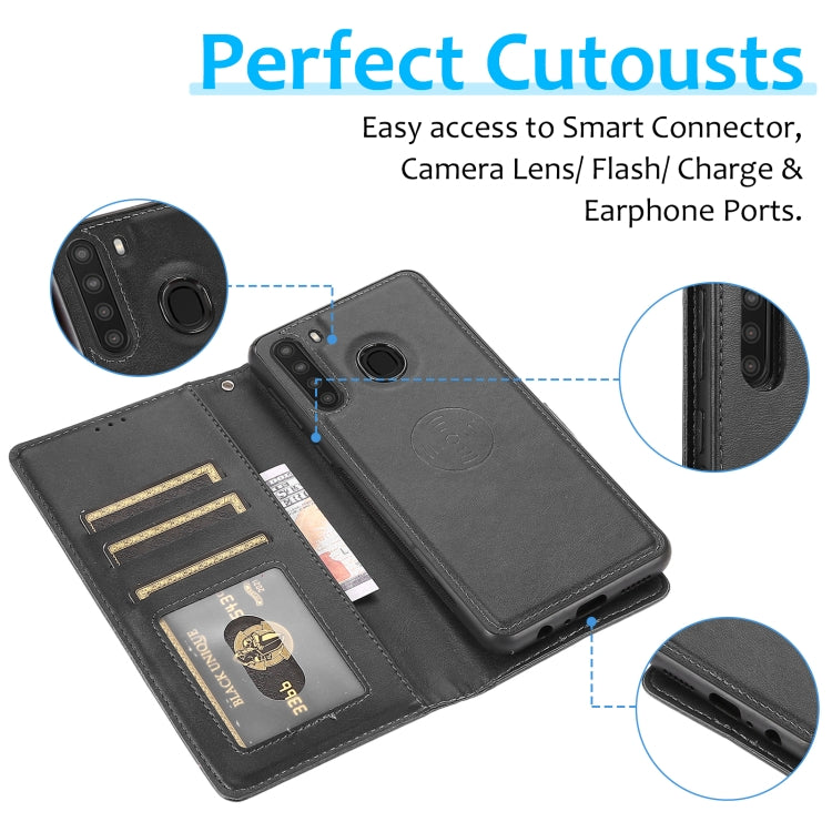 For Samsung Galaxy A21 Calf Texture 2 in 1 Detachable Magnetic Back Cover Horizontal Flip Leather Case with Holder & Card Slots & Wallet & Photo Frame
