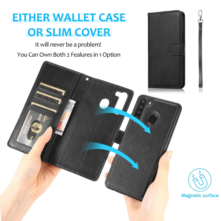 For Samsung Galaxy A21 Calf Texture 2 in 1 Detachable Magnetic Back Cover Horizontal Flip Leather Case with Holder & Card Slots & Wallet & Photo Frame