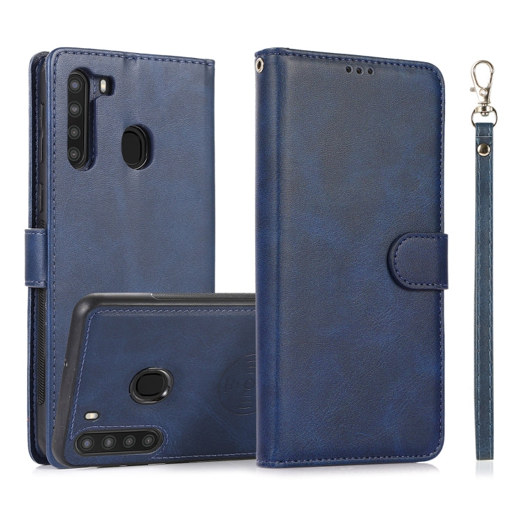 For Samsung Galaxy A21 Calf Texture 2 in 1 Detachable Magnetic Back Cover Horizontal Flip Leather Case with Holder & Card Slots & Wallet & Photo Frame