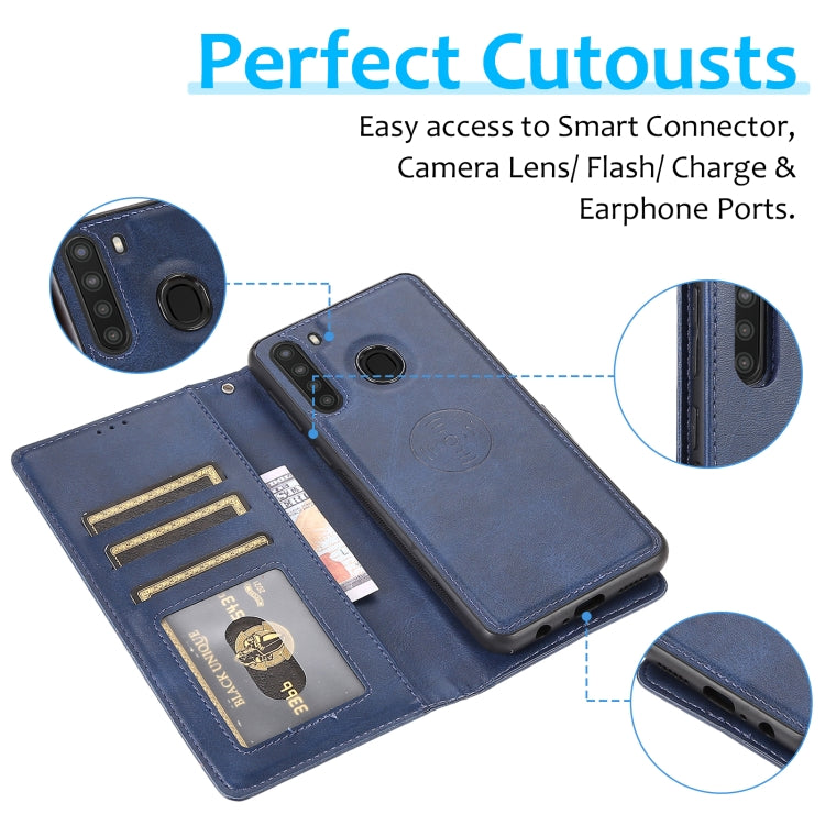 For Samsung Galaxy A21 Calf Texture 2 in 1 Detachable Magnetic Back Cover Horizontal Flip Leather Case with Holder & Card Slots & Wallet & Photo Frame