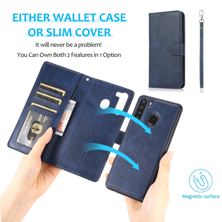 For Samsung Galaxy A21 Calf Texture 2 in 1 Detachable Magnetic Back Cover Horizontal Flip Leather Case with Holder & Card Slots & Wallet & Photo Frame