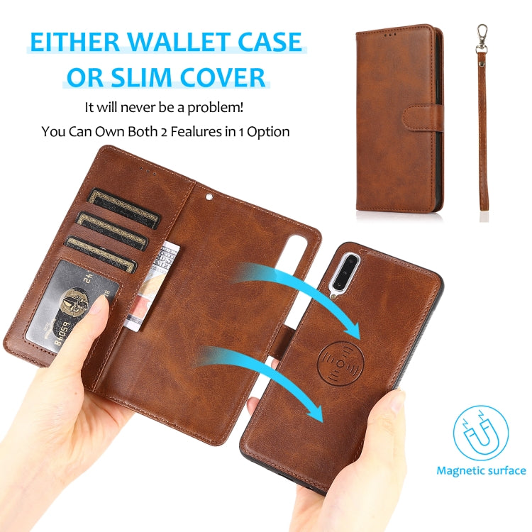 For Samsung Galaxy A50 Calf Texture 2 in 1 Detachable Magnetic Back Cover Horizontal Flip Leather Case with Holder & Card Slots & Wallet & Photo Frame