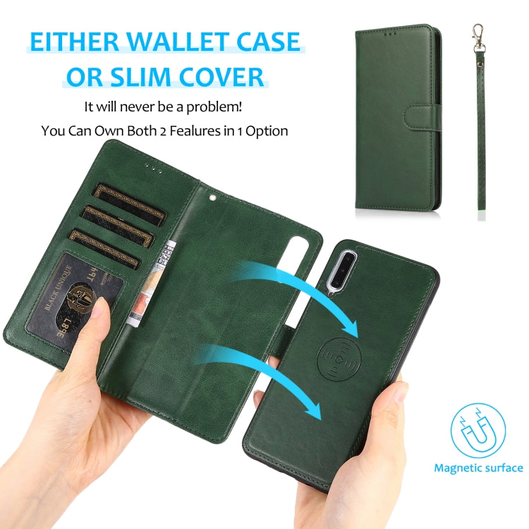 For Samsung Galaxy A50 Calf Texture 2 in 1 Detachable Magnetic Back Cover Horizontal Flip Leather Case with Holder & Card Slots & Wallet & Photo Frame