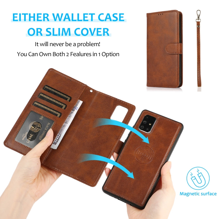 For Samsung Galaxy A71 Calf Texture 2 in 1 Detachable Magnetic Back Cover Horizontal Flip Leather Case with Holder & Card Slots & Wallet & Photo Frame