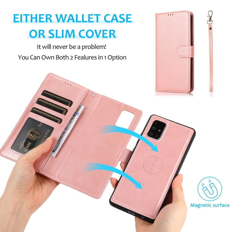 For Samsung Galaxy A71 Calf Texture 2 in 1 Detachable Magnetic Back Cover Horizontal Flip Leather Case with Holder & Card Slots & Wallet & Photo Frame