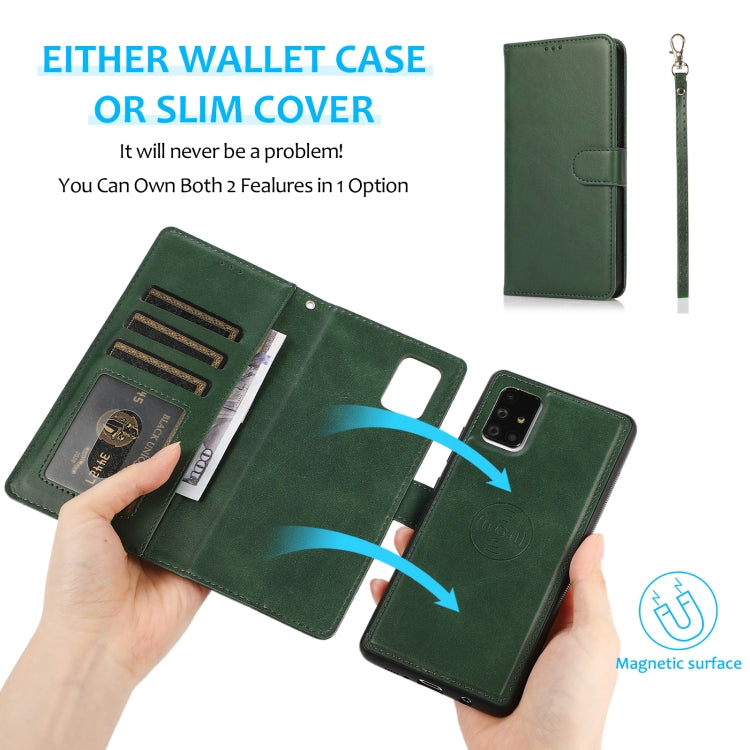 For Samsung Galaxy A71 Calf Texture 2 in 1 Detachable Magnetic Back Cover Horizontal Flip Leather Case with Holder & Card Slots & Wallet & Photo Frame