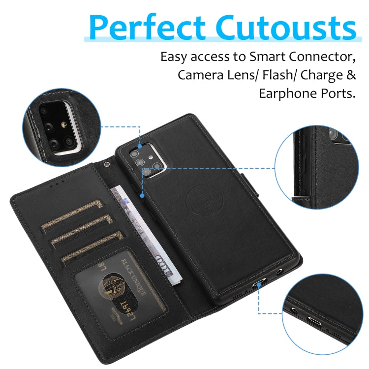 For Samsung Galaxy A71 Calf Texture 2 in 1 Detachable Magnetic Back Cover Horizontal Flip Leather Case with Holder & Card Slots & Wallet & Photo Frame