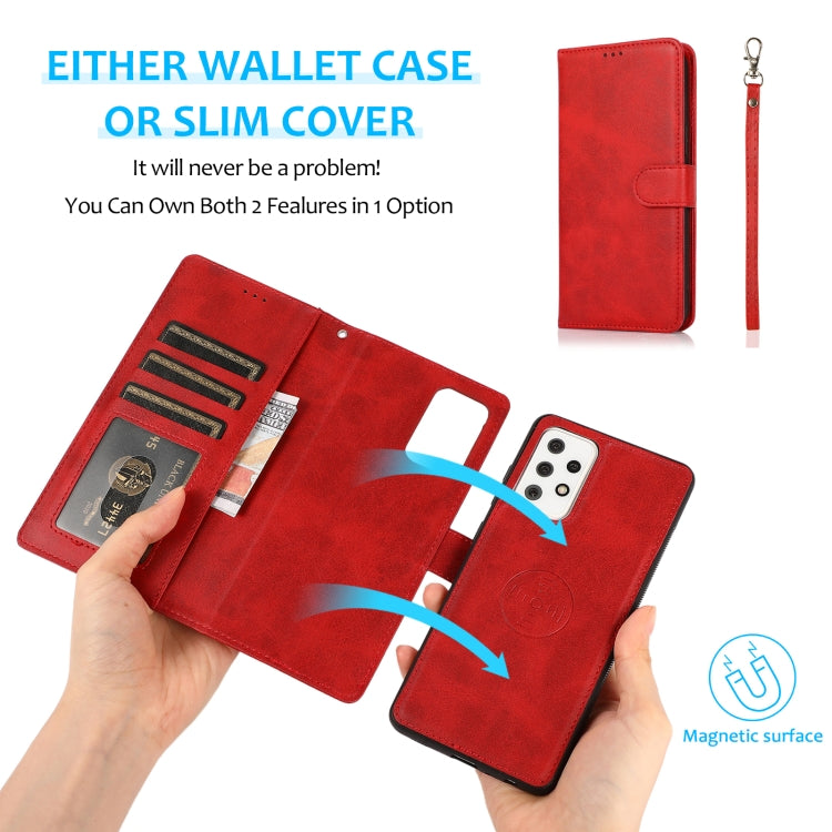 For Samsung Galaxy A72 5G / 4G Calf Texture 2 in 1 Detachable Magnetic Back Cover Horizontal Flip Leather Case with Holder & Card Slots & Wallet & Photo Frame