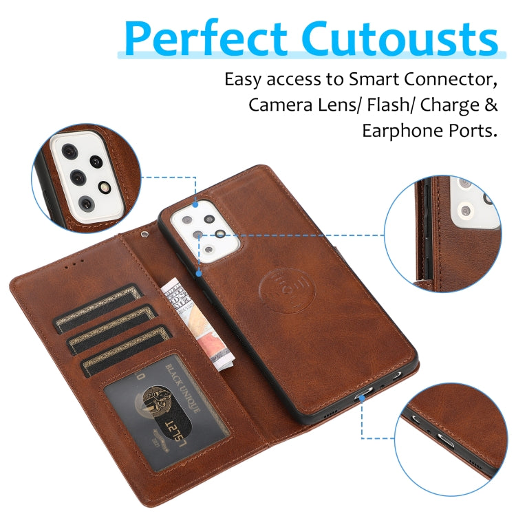 For Samsung Galaxy A72 5G / 4G Calf Texture 2 in 1 Detachable Magnetic Back Cover Horizontal Flip Leather Case with Holder & Card Slots & Wallet & Photo Frame