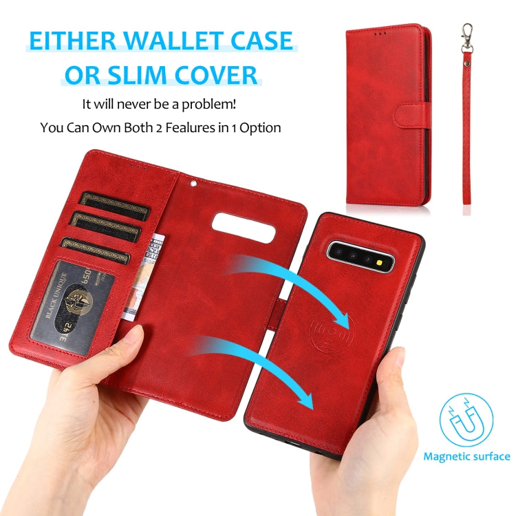 For Samsung Galaxy S10+ Calf Texture 2 in 1 Detachable Magnetic Back Cover Horizontal Flip Leather Case with Holder & Card Slots & Wallet & Photo Frame