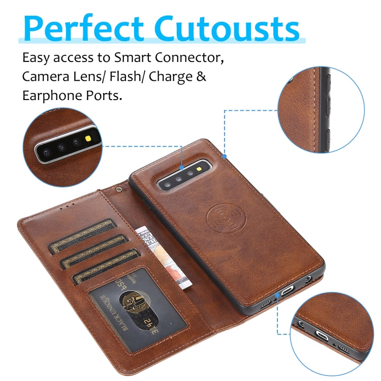 For Samsung Galaxy S10+ Calf Texture 2 in 1 Detachable Magnetic Back Cover Horizontal Flip Leather Case with Holder & Card Slots & Wallet & Photo Frame