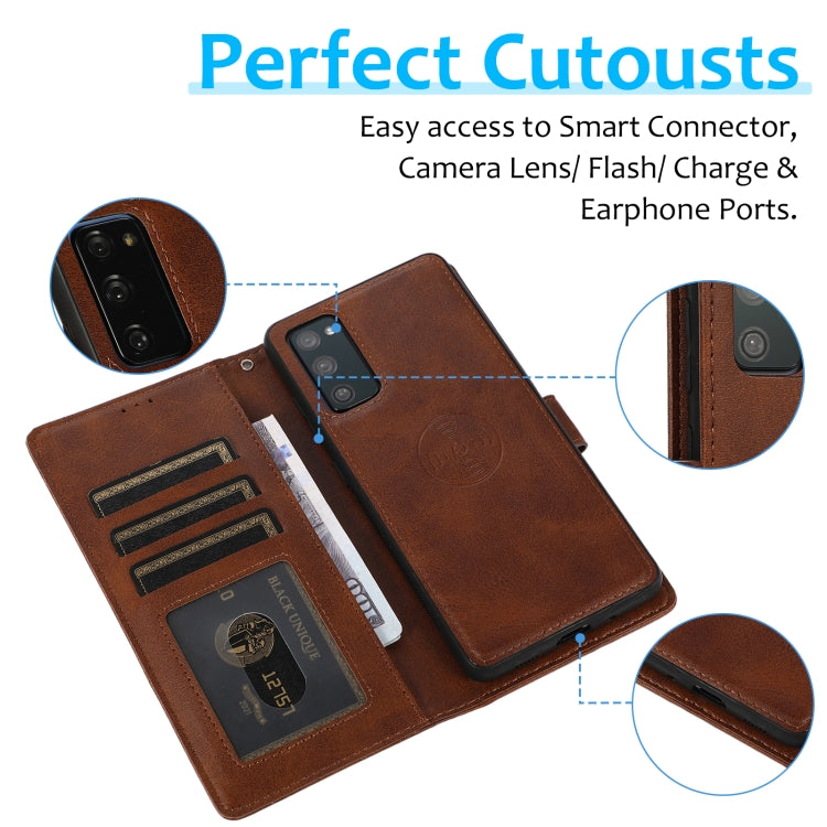 For Samsung Galaxy S20 FE Calf Texture 2 in 1 Detachable Magnetic Back Cover Horizontal Flip Leather Case with Holder & Card Slots & Wallet & Photo Frame
