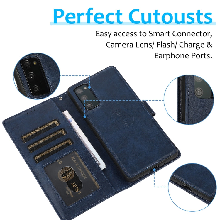 For Samsung Galaxy S20 FE Calf Texture 2 in 1 Detachable Magnetic Back Cover Horizontal Flip Leather Case with Holder & Card Slots & Wallet & Photo Frame