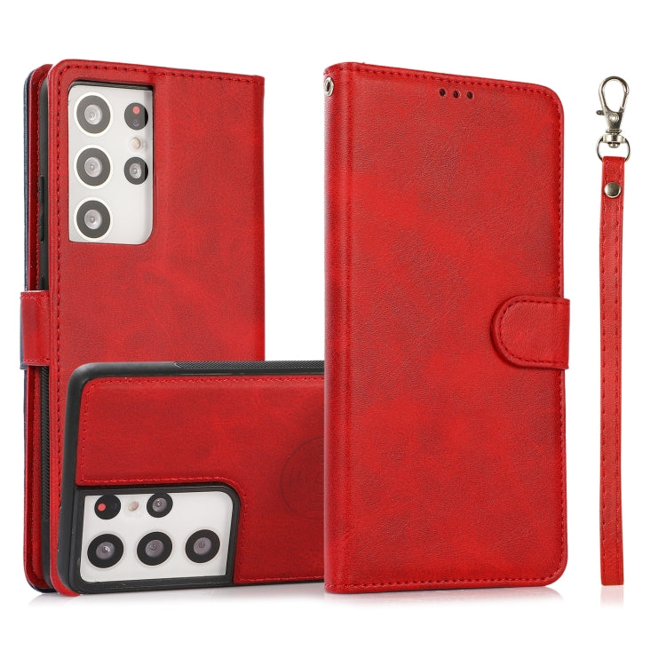 For Samsung Galaxy S21 Ultra 5G Calf Texture 2 in 1 Detachable Magnetic Back Cover Horizontal Flip Leather Case with Holder & Card Slots & Wallet & Photo Frame