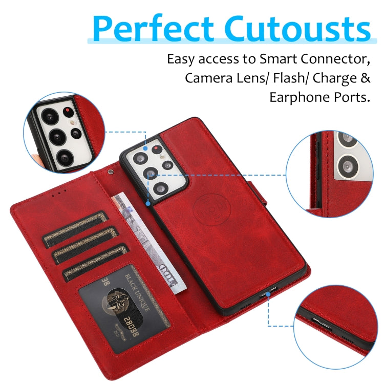 For Samsung Galaxy S21 Ultra 5G Calf Texture 2 in 1 Detachable Magnetic Back Cover Horizontal Flip Leather Case with Holder & Card Slots & Wallet & Photo Frame