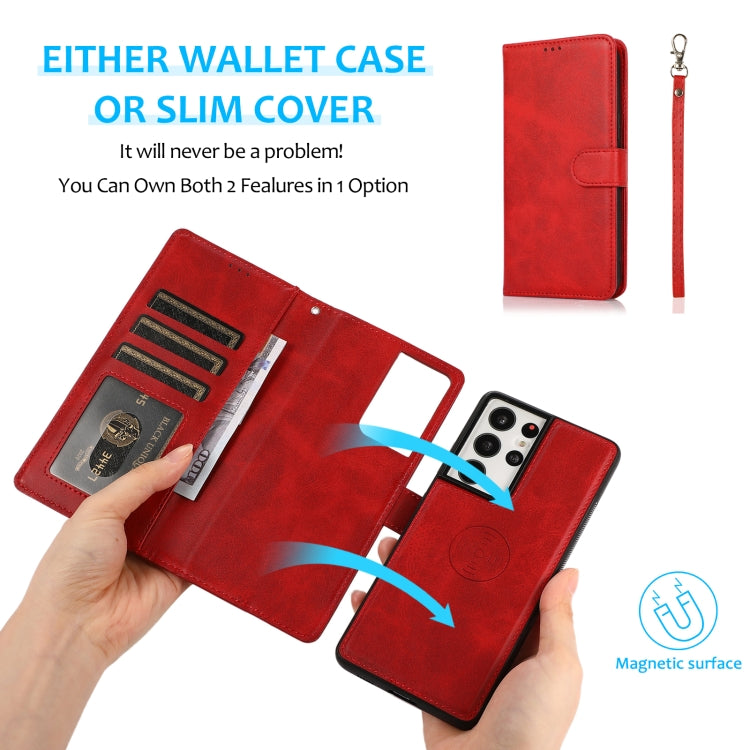 For Samsung Galaxy S21 Ultra 5G Calf Texture 2 in 1 Detachable Magnetic Back Cover Horizontal Flip Leather Case with Holder & Card Slots & Wallet & Photo Frame