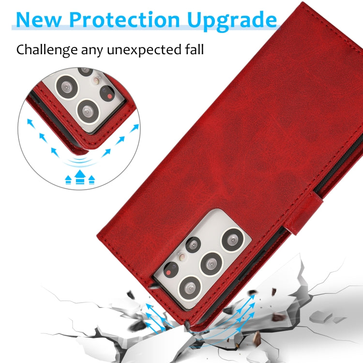 For Samsung Galaxy S21 Ultra 5G Calf Texture 2 in 1 Detachable Magnetic Back Cover Horizontal Flip Leather Case with Holder & Card Slots & Wallet & Photo Frame