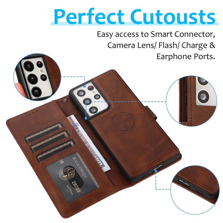 For Samsung Galaxy S21 Ultra 5G Calf Texture 2 in 1 Detachable Magnetic Back Cover Horizontal Flip Leather Case with Holder & Card Slots & Wallet & Photo Frame