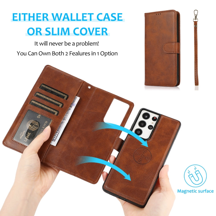 For Samsung Galaxy S21 Ultra 5G Calf Texture 2 in 1 Detachable Magnetic Back Cover Horizontal Flip Leather Case with Holder & Card Slots & Wallet & Photo Frame