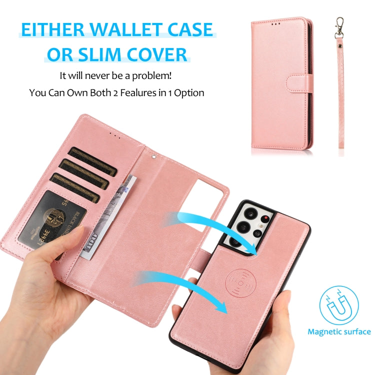 For Samsung Galaxy S21 Ultra 5G Calf Texture 2 in 1 Detachable Magnetic Back Cover Horizontal Flip Leather Case with Holder & Card Slots & Wallet & Photo Frame