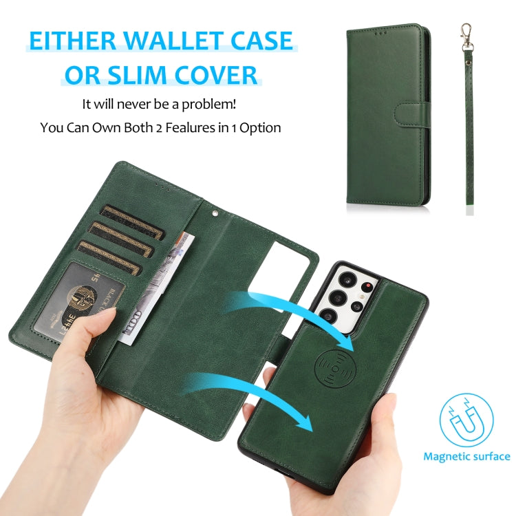 For Samsung Galaxy S21 Ultra 5G Calf Texture 2 in 1 Detachable Magnetic Back Cover Horizontal Flip Leather Case with Holder & Card Slots & Wallet & Photo Frame