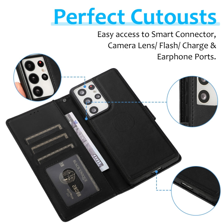For Samsung Galaxy S21 Ultra 5G Calf Texture 2 in 1 Detachable Magnetic Back Cover Horizontal Flip Leather Case with Holder & Card Slots & Wallet & Photo Frame