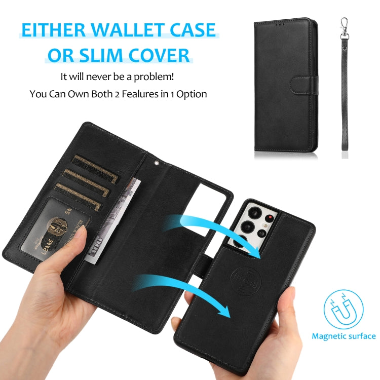 For Samsung Galaxy S21 Ultra 5G Calf Texture 2 in 1 Detachable Magnetic Back Cover Horizontal Flip Leather Case with Holder & Card Slots & Wallet & Photo Frame