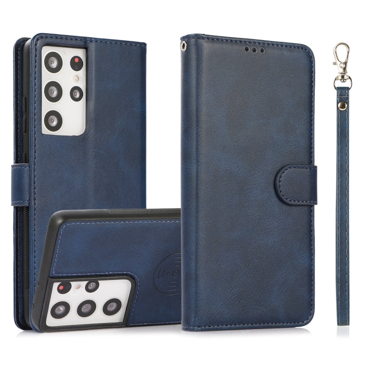 For Samsung Galaxy S21 Ultra 5G Calf Texture 2 in 1 Detachable Magnetic Back Cover Horizontal Flip Leather Case with Holder & Card Slots & Wallet & Photo Frame