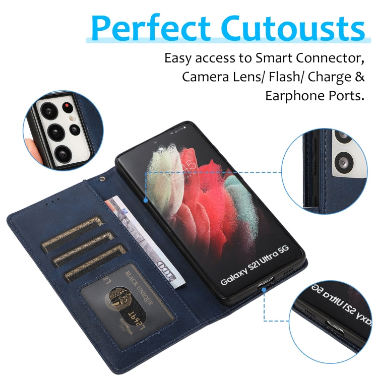 For Samsung Galaxy S21 Ultra 5G Calf Texture 2 in 1 Detachable Magnetic Back Cover Horizontal Flip Leather Case with Holder & Card Slots & Wallet & Photo Frame