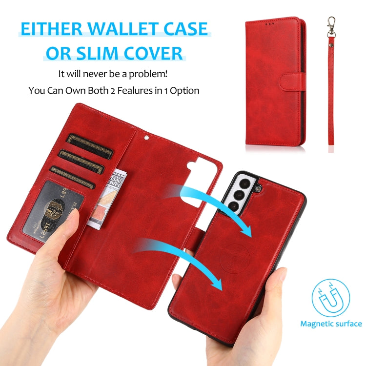 For Samsung Galaxy S21+ 5G Calf Texture 2 in 1 Detachable Magnetic Back Cover Horizontal Flip Leather Case with Holder & Card Slots & Wallet & Photo Frame