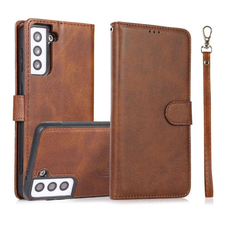 For Samsung Galaxy S21+ 5G Calf Texture 2 in 1 Detachable Magnetic Back Cover Horizontal Flip Leather Case with Holder & Card Slots & Wallet & Photo Frame