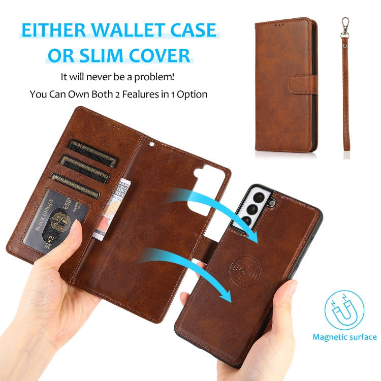 For Samsung Galaxy S21+ 5G Calf Texture 2 in 1 Detachable Magnetic Back Cover Horizontal Flip Leather Case with Holder & Card Slots & Wallet & Photo Frame